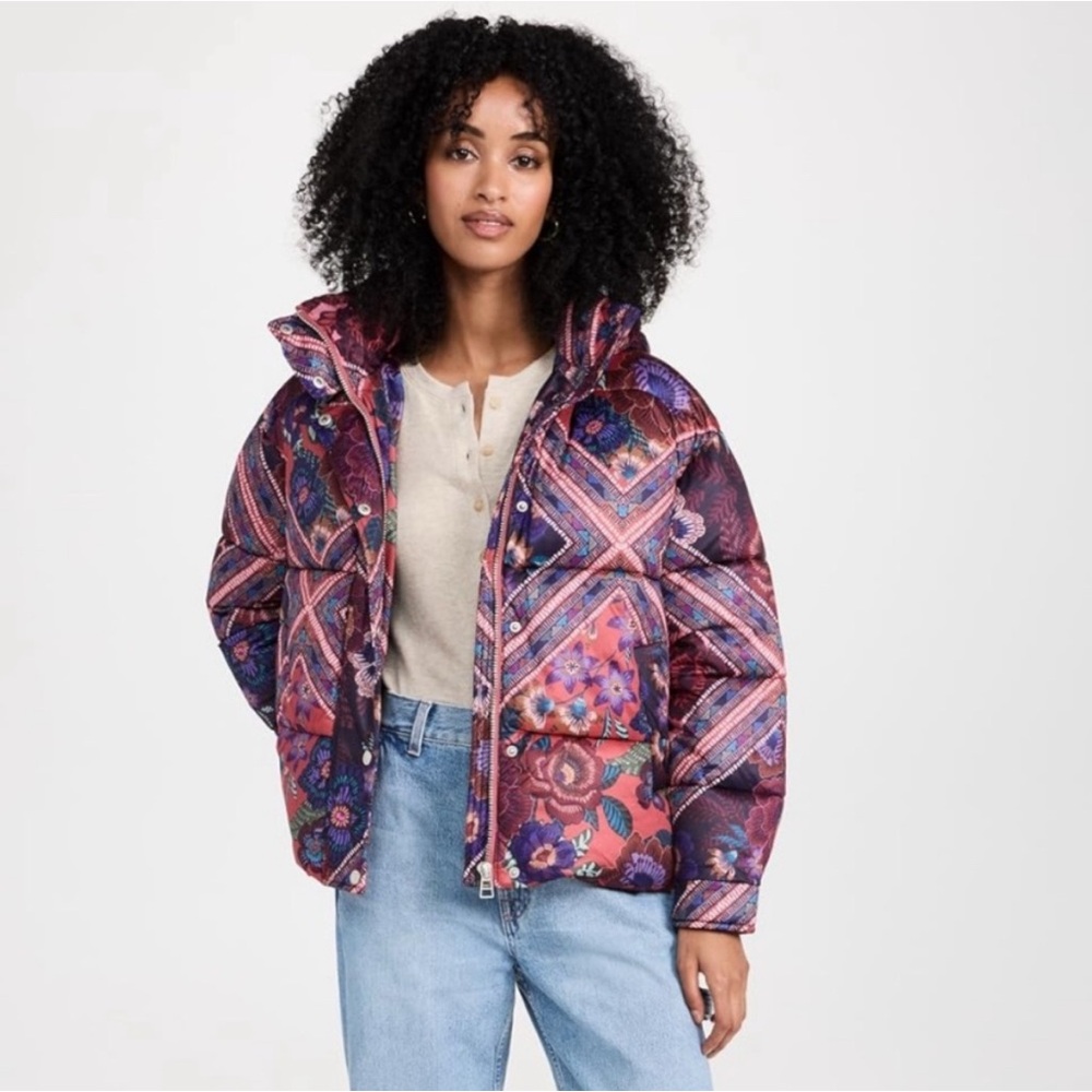 Avec Les Filles Purple and Red Patterned Puffer Jacket